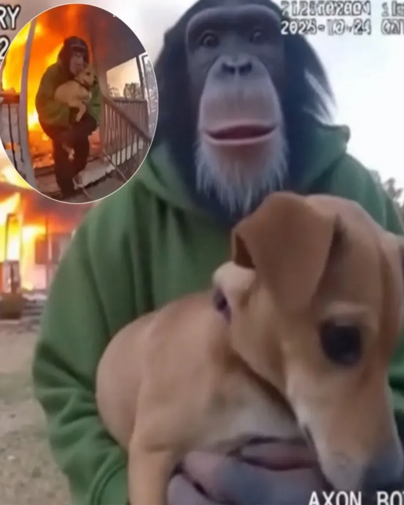 Chimpanzee Rescues His Canine Companion from Fire: A Tale of Bravery and Friendship