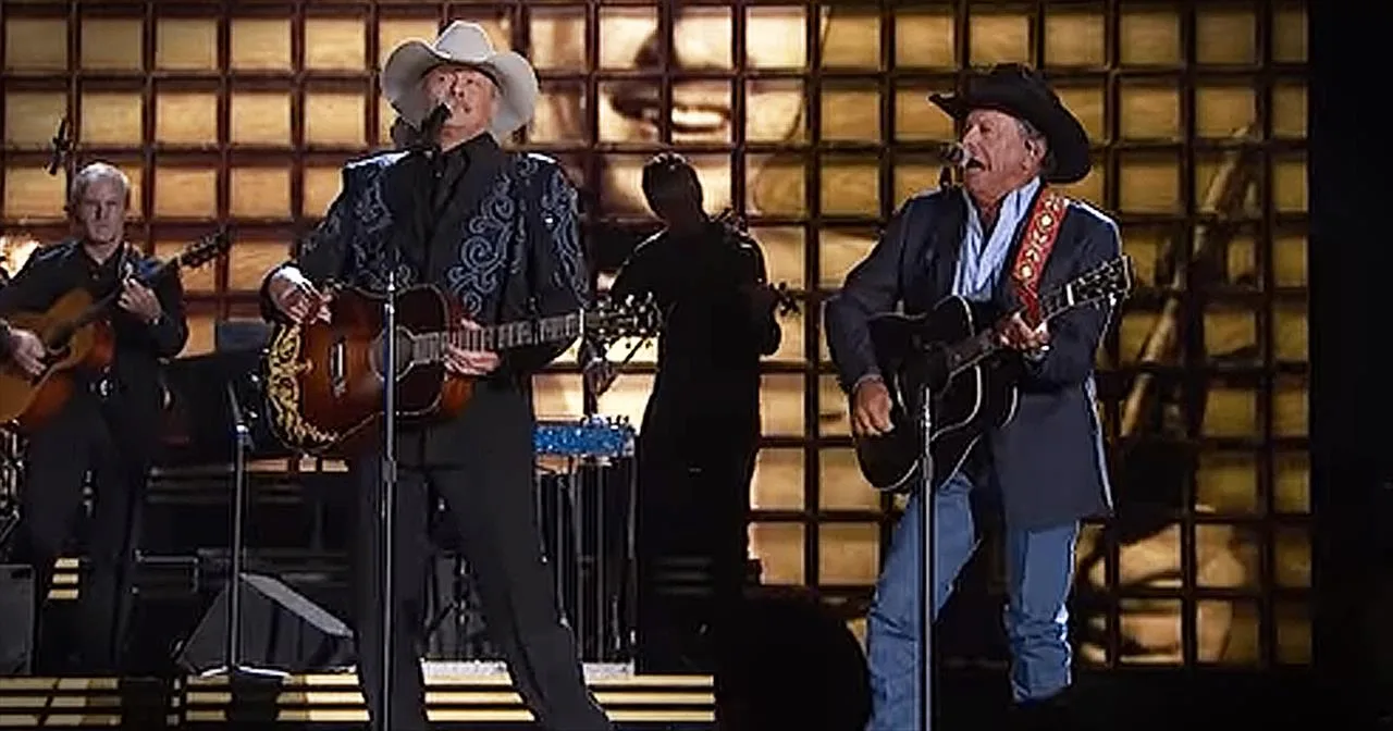 “LEGENDS REBORN.” It began with silence — then with him. At exactly midnight, the world’s most unexpected heartbeat came from Alan Jackson. No announcements, no teasers — just a single sepia-toned image of the country icon’s weathered hand resting on an old tape reel labeled “Echoes of the Heart.” Moments later, the song dropped. Related image