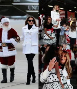 MERRY AND BRIGHT: Melania Trump Arrives on Marine One With Santa — Stuns Quantico at Toys for Tots Marine One descended through the winter fog, and as Melania Trump stepped out beside Santa, the crowd at Marine Corps Base Quantico erupted in applause. Children lifted their wish lists, Marines grabbed quick photos, and Melania — in a soft winter coat — greeted everyone with a calm, glowing warmth. She didn’t just appear for ceremony; she helped unload boxes of toys, smiling with kids and thanking service members. 597142846 828599870154689 6543124877304512272 n
