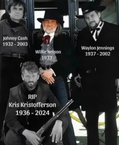 FOUR LEGENDS. ONE STILL BREATHING. Some photos don’t need explaining. One look is enough to make your chest tighten. Four men once stood side by side. Three have now crossed quietly into time. Only one remains. Johnny Cash. Waylon Jennings. Kris Kristofferson. Each name feels like a chapter that has gently closed. And then there is Willie Nelson. Ninety-one years old. Still breathing. Still moving forward, slowly, carefully. Carrying the dust of old highways, the weight of long nights, and the memory of an America that no longer exists. The photo stays still. The question doesn’t. When the last one is standing, who will tell this story for us? Featured image
