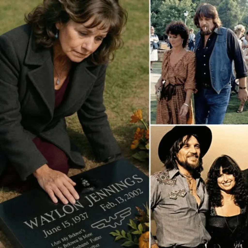 “AT 82, SHE DIDN’T BRING FLOWERS — SHE BROUGHT HIS VOICE.” At 82, Jessi Colter stood quietly beneath the wide Arizona sky. No flowers in her hands. No one watching. Just a small radio resting near Waylon Jennings’ grave. His voice drifted out softly, familiar as breathing. “This song is for you. Wait for me.” She didn’t cry loudly. She just closed her eyes. Let the wind move past her coat. It’s been 23 years since he left. But love like that doesn’t keep track of time. Some things don’t fade. They don’t need words. They stay. Silent. Steady. Eternal.