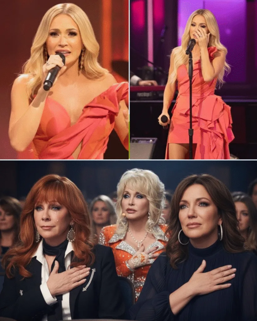 LAST NIGHT AT THE Grand Ole Opry, something shifted. Carrie Underwood walked onto that stage like she was carrying more than a song. The room went quiet in a way that felt old. Respectful. Heavy. When the first notes filled the air, it didn’t feel like a performance. It felt borrowed — as if echoes of Patsy Cline, Reba McEntire, and Martina McBride were moving through her. No one cheered right away. Some couldn’t. Grown men stared at the floor. Legends backstage stood still. Carrie reached the final note… and something in her broke open. What happened next wasn’t meant for applause. It was meant to be remembered.
