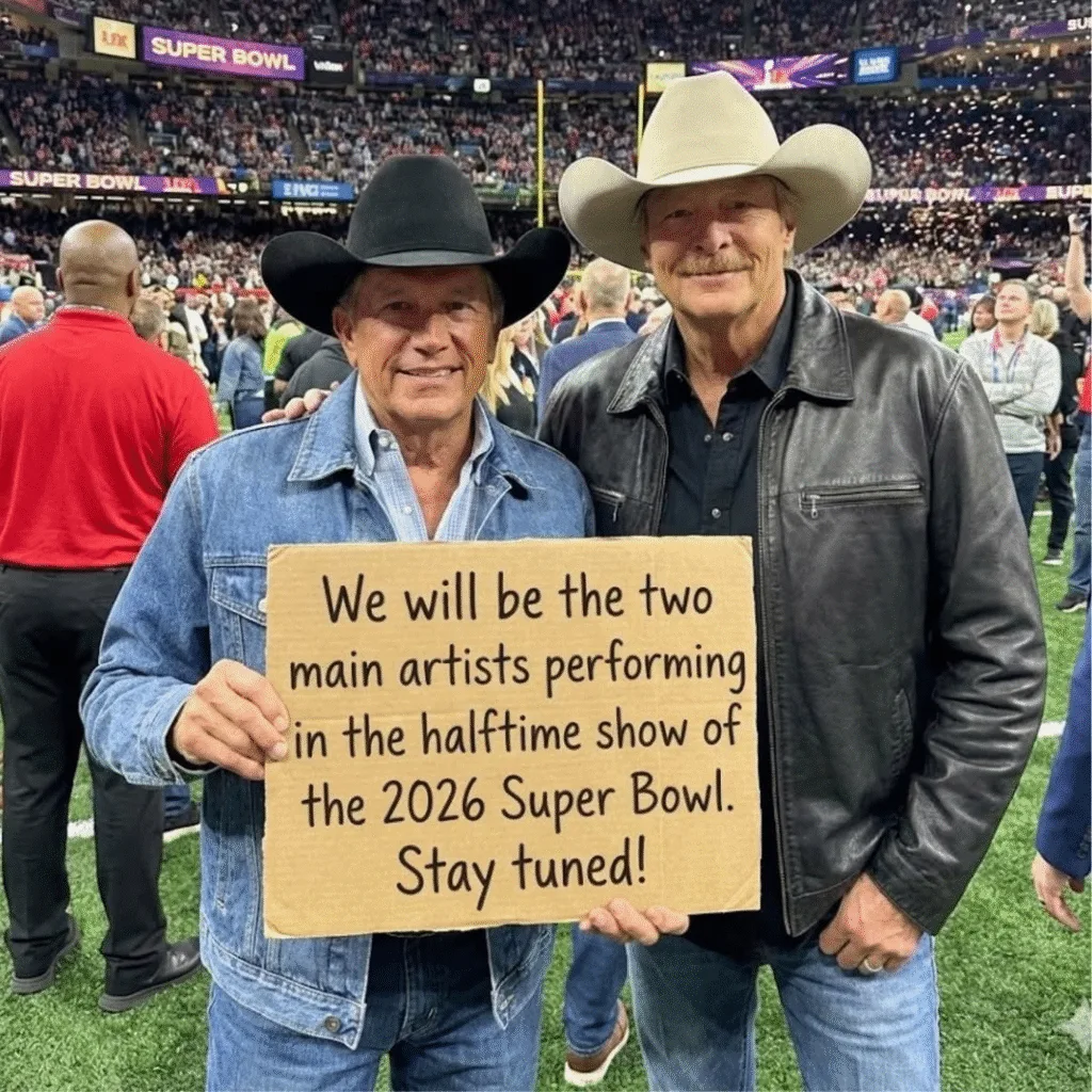 GEORGE STRAIT AND ALAN JACKSON OFFICIALLY CO-HEADLINE SUPER BOWL LX HALFTIME – PROMISE “THE MOST RECORD-BREAKING, ELABORATE PERFORMANCE IN SUPER BOWL HISTORY” Country music’s two greatest living legends, George Strait and Alan Jackson, have just confirmed they will team up to co-headline the Apple Music Super Bowl LX Halftime Show on February 8, 2026, at Levi’s Stadium in Santa Clara, California—an announcement that has instantly become the most talked-about moment in halftime history. The icons revealed the news together in a surprise joint appearance on national television tonight. Strait, ever the quiet king, said, “Alan and I go way back. When the Super Bowl asked, we both knew it was time to give fans something unforgettable. This will be the biggest, most ambitious halftime show ever staged.” Jackson, flashing his signature smile, added, “We’re not just singing a few songs—we’re building an epic celebration of country music that’ll shatter every record: viewership, production scale, pure emotion. It’s going to be the grandest thing the halftime stage has ever seen.” Sources describe a jaw-dropping 15-minute spectacle with a massive dual-stage design blending Texas ranch vibes and Georgia honky-tonk charm, over 900 live performers, seamless duets on classics like “Amarillo By Morning,” “Chattahoochee,” “The Chair,” and “Livin’ on Love,” surprise guests from multiple generations of country stars, and a finale described as “fireworks and lights on a scale never attempted before.” The production budget has reportedly eclipsed $45 million. #StraitJacksonHalftime exploded to global No. 1 within minutes, crashing ticket resale sites as fans scrambled for Super Bowl LX seats. Two timeless voices. One legendary night. Every Super Bowl halftime record is about to fall