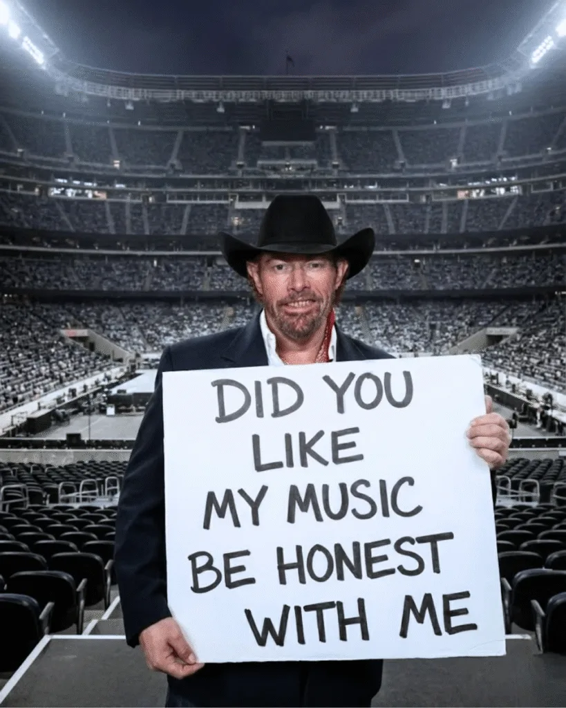 “RECORDED IN 2023. HEARD FOREVER.” The recording is simple. Just an acoustic guitar. No crowd. No polish. Toby Keith’s 2023 take on “Sing Me Back Home” doesn’t try to impress anyone. It feels like a man sitting still, choosing his words carefully. His voice is rough. Lower than before. And somehow closer. He doesn’t sing at the song. He talks through it. Like he knows time is shorter now. Every pause matters. Every breath stays. You can almost hear the room holding still with him. Toby gave us 30 years of loud anthems and full arenas. This time, he left us something quieter. And it stays with you longer than you expect.