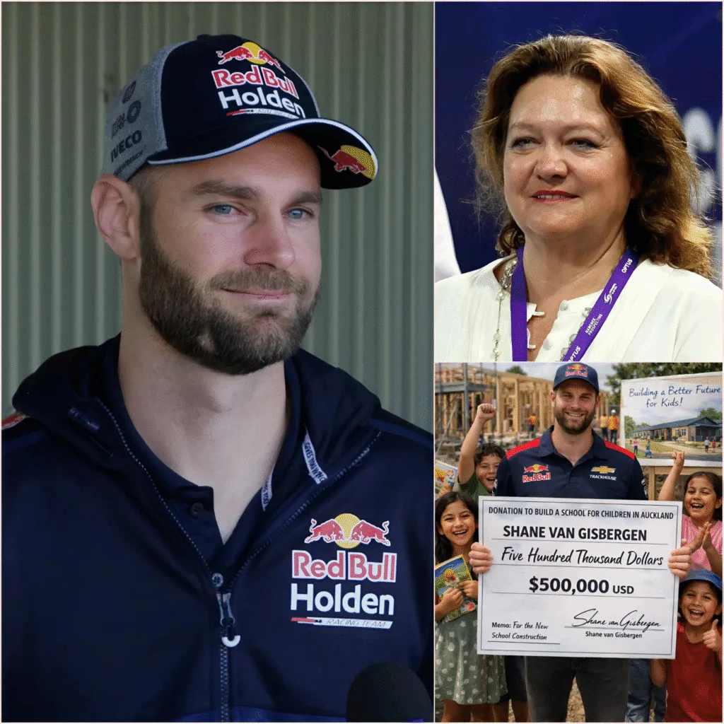 “I will race with everything I have for the future of these children – they are my light!” – Shane van Gisbergen choked up with emotion as he accepted the invitation from billionaire Gina Rinehart. The three-time Supercars champion from New Zealand announced he would donate $500,000 of his prize money to build a school for children in Auckland – the place where his impoverished childhood was once shrouded in darkness. But the real climax came when Gisbergen confessed, “I once thought about dying because of poverty,” leaving the world speechless. Within 24 hours, his actions spread, with Chris Hemsworth and a host of Hollywood stars joining in, raising the fund to $15 million, transforming pain into burning hope for the younger generation who love motorsport. 👇