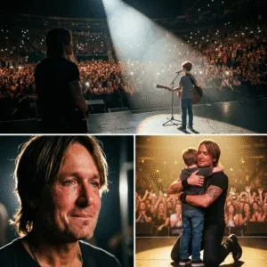 “20,000 FANS HELD THEIR BREATH — FOR ONE SMALL VOICE AND ONE PROUD FATHER.” The lights dimmed at the end of the show. Keith Urban stepped back from the microphone. A small boy walked out, nervous hands gripping the guitar strap that was clearly too big for him. His son. Nine years old. Barely taller than the mic stand. “I wrote this for my dad,” he said quietly. No music at first. Just his voice. Thin. Honest. Brave. He wasn’t trying to impress the crowd. He was singing straight to the man standing offstage, eyes already wet. Keith didn’t move. Didn’t smile. He just listened. When the final note faded, the arena stayed silent — then broke apart as father and son met in the middle of the stage. Some songs aren’t meant to be recorded. They’re meant to be remembered. “20,000 FANS HELD THEIR BREATH — FOR ONE SMALL VOICE AND ONE PROUD FATHER.” The lights dimmed at the end of the show. Keith Urban stepped back from the microphone. A small boy walked out, nervous hands gripping the guitar strap that was clearly too big for him. His son. Nine years old. Barely taller than the mic stand. “I wrote this for my dad,” he said quietly. No music at first. Just his voice. Thin. Honest. Brave. He wasn’t trying to impress the crowd. He was singing straight to the man standing offstage, eyes already wet. Keith didn’t move. Didn’t smile. He just listened. When the final note faded, the arena stayed silent — then broke apart as father and son met in the middle of the stage. Some songs aren’t meant to be recorded. They’re meant to be remembered.