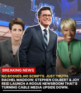 The Free Newsroom Buzz: Could Maddow, Colbert and Reid Reinvent News? The U.S. media landscape is buzzing after viral claims that Rachel Maddow, Stephen Colbert, and Joy Reid may be teaming up to launch an independent news platform outside the traditional TV system. Dubbed “The Free Newsroom” in online chatter, the project is being pitched as a bold break from mainstream media — no corporate control, no advertisers, no paywalls, and fully live, unscripted programming. Fans are celebrating it as a long-awaited media uprising, while skeptics argue it’s more hype than substance and question whether such a model could actually last.