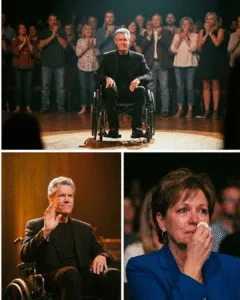 NO ONE THOUGHT THEY’D EVER SEE RANDY TRAVIS RETURN LIKE THIS… SITTING SILENTLY AT CENTER STAGE — AND LEAVING AN ENTIRE ARENA AFRAID TO BREATHE.
The lights softened. No opening music. No grand introduction. Just Randy Travis being gently rolled to the center of the stage — sitting in a wheelchair, calm, composed, unflinching. No microphone in his hands. Just silence.
For a few seconds, nothing happened. And somehow, those seconds felt heavier than any song. Everyone in that room knew the years he had lost. The stroke that took the voice that once defined a generation of country music. The long silence that followed.
But that night, Randy didn’t need to sing. He lifted his head slightly. A small nod. A quiet, steady smile. And the entire audience rose to their feet.
They weren’t applauding a performance. They were honoring a man who came back — not to prove he was strong again, but to prove he was still here. In that moment, no one dared to ask, “Does he still have it?” Because the answer was already standing right in front of them. Featured image