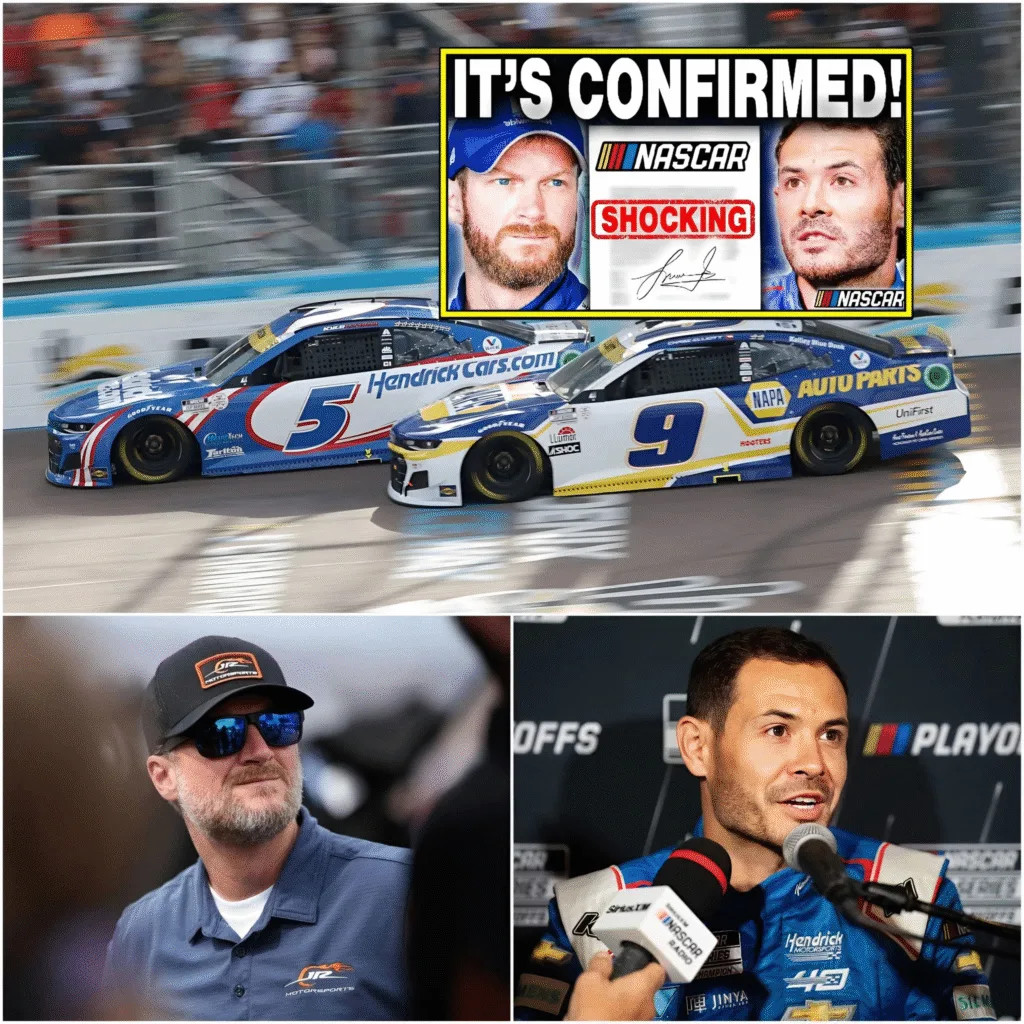 10 MINUTES AGODale Earnhardt Jr. JUST DROPPED a BOMBSHELL on Kyle Larson after STATEMENT on Chase Elliott! In the high-stakes world of NASCAR, where rivalries simmer beneath the surface and team dynamics can shift with a single comment, Dale Earnhardt Jr. has once again stirred the pot. Known for his candid insights on his popular podcast and media appearances, the NASCAR legend recently offered pointed observations about two of Hendrick Motorsports’ top drivers: Chase Elliott and Kyle Larson. What began as a discussion on driver performance and team hierarchy quickly escalated into headlines labeling it a “bombshell,” particularly in how Earnhardt Jr. framed Elliott’s potential to reclaim prominence over Larson. The context traces back to recent episodes where Earnhardt Jr. reflected on Hendrick’s driver lineup. For years, Larson has been the undisputed standout at the organization, delivering consistent wins, a championship, and versatility that few can match. His ability to dominate on ovals, road courses, and even dirt tracks has solidified his status as the team’s premier talent. Yet, Elliott, the 2020 Cup Series champion and a fan favorite, has shown flashes of resurgence. After a period where injuries and inconsistency sidelined his momentum, Elliott has closed the gap in recent seasons, posting strong results and reminding everyone why he was once the face of Hendrick Motorsports. Earnhardt Jr., never one to mince words, highlighted this shift. He pointed out that before Larson’s arrival and dominance, Elliott held the mantle as the guy at Hendrick—the driver everyone looked to for leadership and results. “Chase Elliott is a champion,” Earnhardt Jr. emphasized, “and before Larson, he was the guy. I’m still holding out hope that he can outshine him again and become Hendrick’s main man.” These remarks carried weight because they came from someone deeply connected to the sport’s history and someone who understands the pressures inside a top-tier team like Hendrick. The statement didn’t stop at praise for Elliott; it implicitly challenged Larson’s unchallenged position. Earnhardt Jr. suggested that Elliott’s blend of consistency, fan appeal, and proven championship pedigree could allow him to “reclaim” the spotlight. This isn’t mere speculation—Elliott has demonstrated in recent races that when the car is dialed in, he remains one of the most competitive drivers on the circuit. His road-course prowess remains elite, and his oval performances have improved markedly. For fans who remember Elliott’s earlier dominance, the idea that he could once again lead the Hendrick charge feels plausible, even exciting. Larson, however, hasn’t given anyone reason to doubt his standing. As the defending champion and a driver capable of winning in any conditions, his resume speaks volumes. Multiple victories in a single season, bold moves that pay off, and a fearless style have made him the benchmark. Yet, Earnhardt Jr.’s comments introduce an intriguing narrative: what if Elliott’s upward trajectory continues? What if the internal competition at Hendrick intensifies to the point where Larson feels real pressure? This isn’t the first time Earnhardt Jr. has weighed in on tensions or rivalries involving these drivers. Past incidents, like on-track contact between Elliott and Larson, drew reactions from him where he analyzed respect, expectations, and racing etiquette. In one memorable breakdown, he sided with the idea that drivers owe each other space, especially in high-stakes moments. Those discussions often reveal his balanced perspective—he respects aggressive racing but calls out what he sees as unnecessary risks. The timing of these latest remarks adds fuel to the fire. NASCAR’s landscape in early 2026 has seen announcements that tie these names together in unexpected ways. JR Motorsports, co-owned by Earnhardt Jr., revealed its full plan for the No. 88 Chevrolet in the NASCAR O’Reilly Auto Parts Series. Rajah Caruth anchors the effort for most races, but Hendrick’s Cup stars make select appearances: William Byron and Kyle Larson each for three races, Alex Bowman and Chase Elliott each for two. This collaboration underscores the strong alliance between Hendrick Motorsports and JR Motorsports, with drivers like Larson and Elliott stepping into the lower series to chase an owner’s championship while gaining additional seat time. Elliott’s involvement carries special significance. He drove full-time for JR Motorsports earlier in his career before ascending to Cup with Hendrick. The move represents a homecoming of sorts, blending his history with Earnhardt Jr.’s team and his current role at Hendrick. Earnhardt Jr. has long spoken positively about Elliott’s character and talent, often noting their shared legacy as sons of racing icons—Bill Elliott and Dale Earnhardt Sr.—whose fierce rivalry on track contrasted with the friendship between their sons today. Larson’s participation in the O’Reilly Series further highlights his versatility. Already a multi-discipline star, adding these starts reinforces why many view him as irreplaceable. Yet, in the same breath that Earnhardt Jr. praises Larson’s skills, he plants seeds of doubt about long-term dominance by boosting Elliott’s case. The broader implications ripple through the garage. Hendrick Motorsports thrives on internal competition, but too much tension could disrupt harmony. Earnhardt Jr.’s role as an outside voice—respected, influential, and unafraid—makes his input particularly noteworthy. Fans have reacted strongly, with some seeing it as motivation for Elliott and others defending Larson’s proven track record. Social media buzzes with debates: Is Elliott truly poised for a comeback? Has Larson become too comfortable as the top dog? Earnhardt Jr.’s “bombshell” isn’t about creating drama for its own sake. It’s rooted in observation and belief in potential. He sees Elliott’s hunger, his championship experience, and the way he connects with fans and sponsors. In a sport where narratives drive interest, this one has legs. If Elliott strings together strong performances early in the season, the conversation will only grow louder. Larson, ever the competitor, will likely respond the way he always does—by winning races. As the 2026 season approaches, with new formats, fresh rivalries, and cross-team collaborations, the spotlight on Hendrick’s stars intensifies. Earnhardt Jr.’s recent statement serves as a reminder that no position is permanent in NASCAR. Champions rise, fall, and sometimes rise again. For Chase Elliott, the path to reclaiming his spot may be clearer than ever, thanks to a nod from one of the sport’s most trusted voices. For Kyle Larson, it’s a challenge to keep proving why he’s the standard-bearer. In the end, this exchange underscores what makes NASCAR compelling: talent, history, and the constant push to be the best. Whether Elliott surges ahead or Larson maintains his edge, the dialogue sparked by Dale Earnhardt Jr. ensures fans stay engaged, debating, and anticipating every lap.