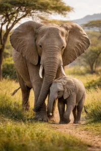 A mother's love in nature: elephant and calf share a timeless bond